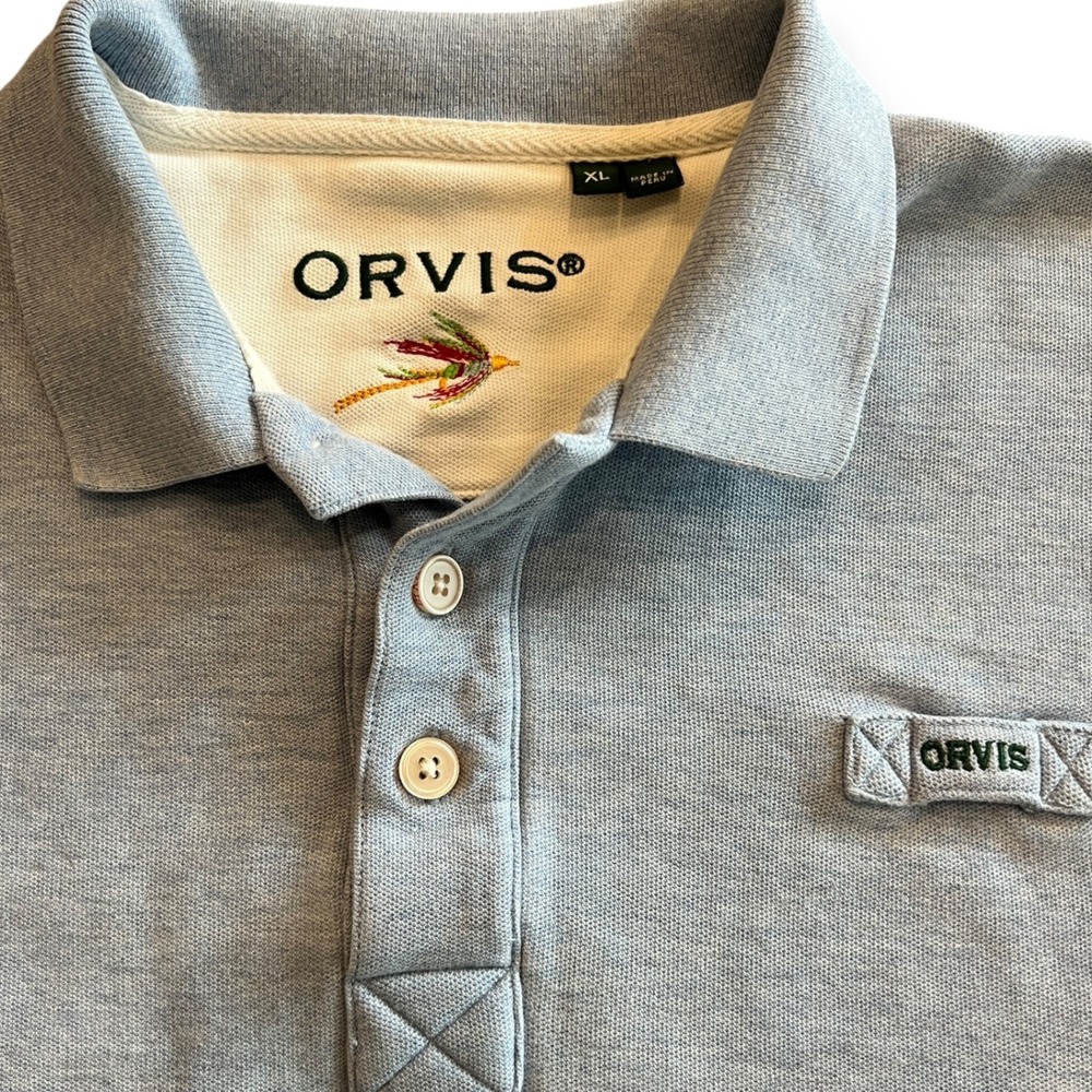 Orvis Men's XL Polo Shirt Light Blue Cotton Short Sleeve Spring 2021 - Picture 2 of 7